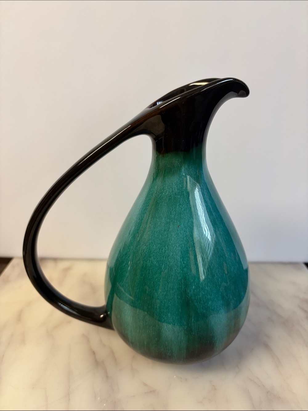 Blue Mountain Pottery Teardrop Pitcher in Teal and Black